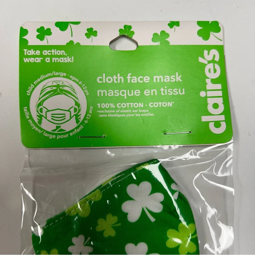 Claire’s Child St. Patrick’s Cloth Face Mask Medium/Large Ages 6-12 yrs
